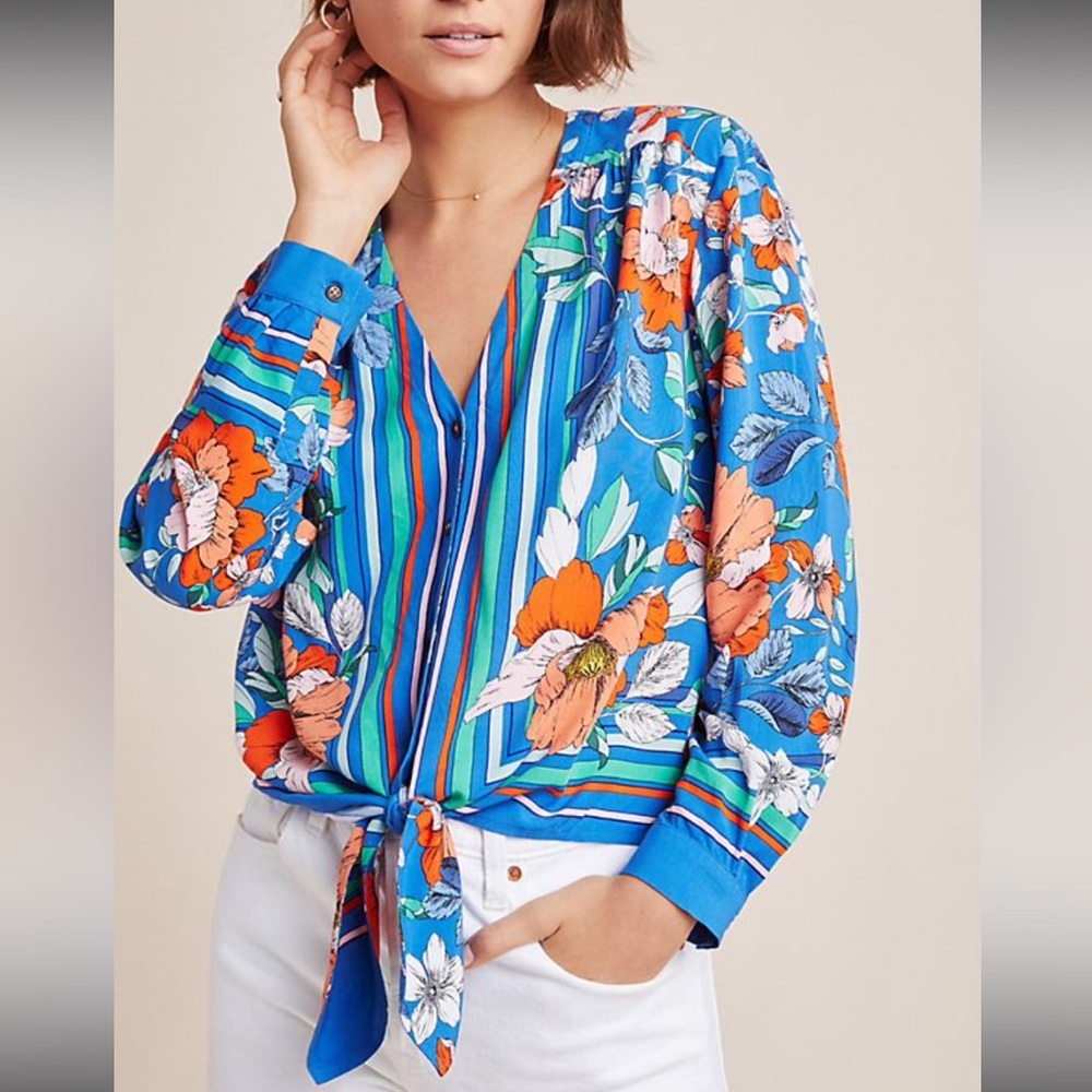 Anthropologie / Maeve Elan Scarf Printed Blouse